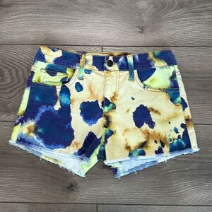 NWOT Joe's Jeans Supernova Yellow Blue Tie Dye Cut Off‎ Stretch Jean Shorts 25